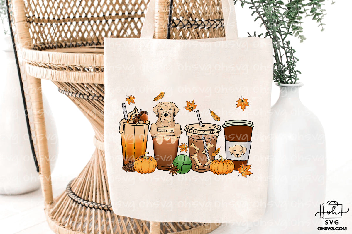 Dog Cup Fall Coffee Drink Bundle PNG, Dog Pumpkin Spice Latte Iced Warm Cozy PNG