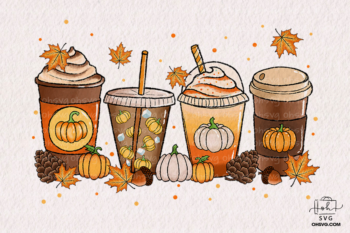 Fall Sweet Fall Png, Autumn Coffee Cups Png, Pumpkin Spice, Fall Vibes,  Thankful Design, Instant Digital Download, Sublimation Design Png 