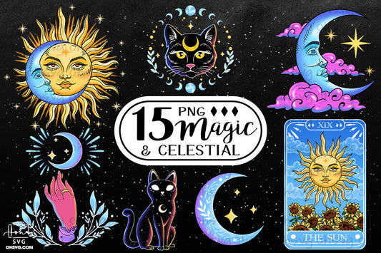 Magic And Celestial SVG Bundle PNG, Magic Spooky PNG, Mystical PNG