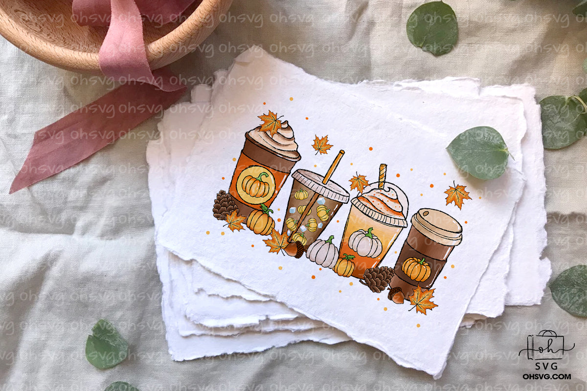 Fall Coffee Drink PNG, Orange Pumpkin Latte PNG, Fall Drink Design PNG, Pumpkin Spice PNG