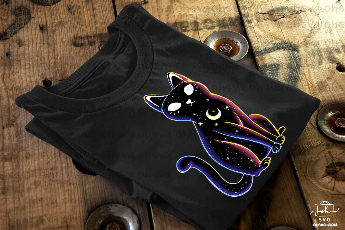 Mystical Cat PNG, Celestial Cat PNG, Magic Spooky Black Cat PNG