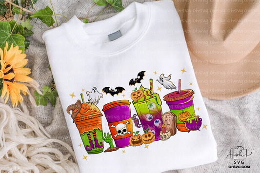 Halloween Coffee Drink Bundle PNG, Halloween Drink PNG Design, Orange Pumpkin Latte PNG