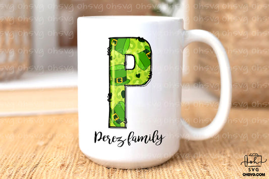 Letter P Patricks Day PNG, Custome Name Family St Patrick's Day, Shamrock Irish Alphabet PNG