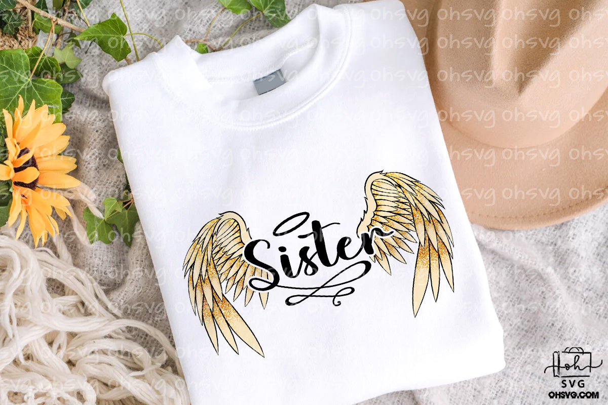 Sister In Heaven PNG, Sister Angel Wings PNG, Memorial Family PNG