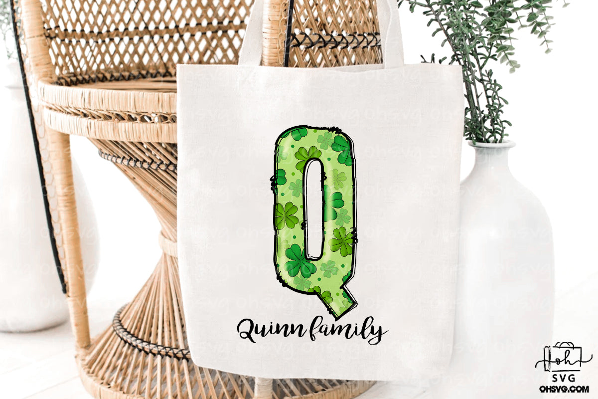 Letter Q Patricks Day PNG, Custome Name Family St Patrick's Day, Shamrock Irish Alphabet PNG