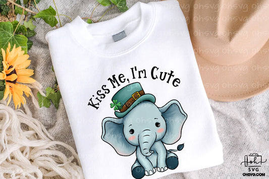 Kiss Me I'm Cute PNG, Elephant St Patricks Day PNG, Animal St Patricks Day PNG