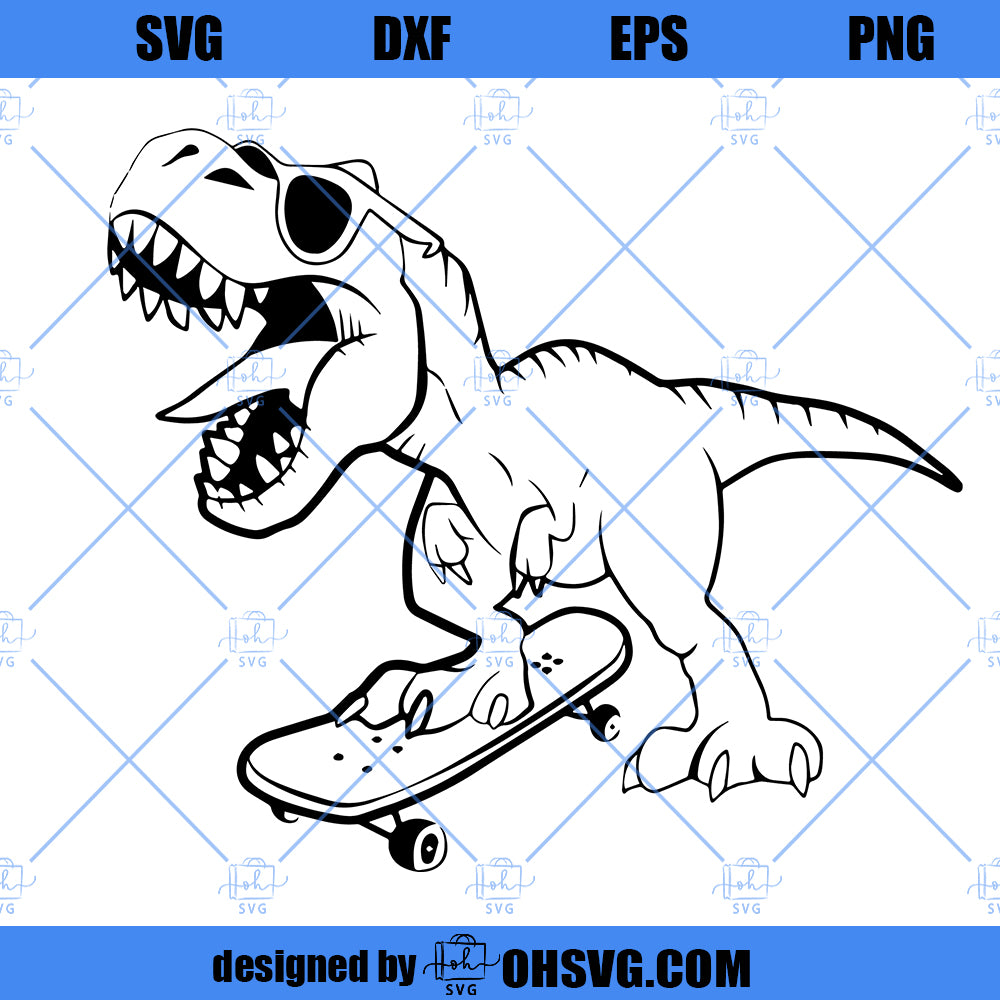 Dino On Skateboard SVG, Dino SVG, T-Rex SVG, Dino With Glasses On Skateboard Svg