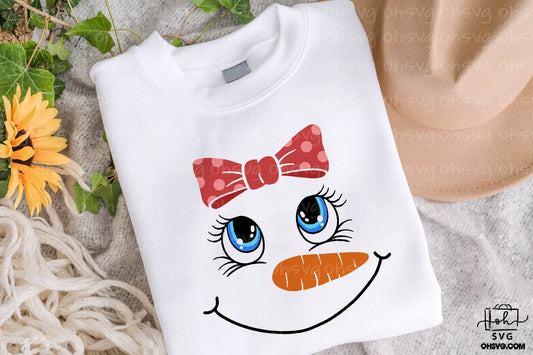 Snowman Face Girl With Bow PNG, Cute Snowman Face PNG, Christmas Snowman PNG