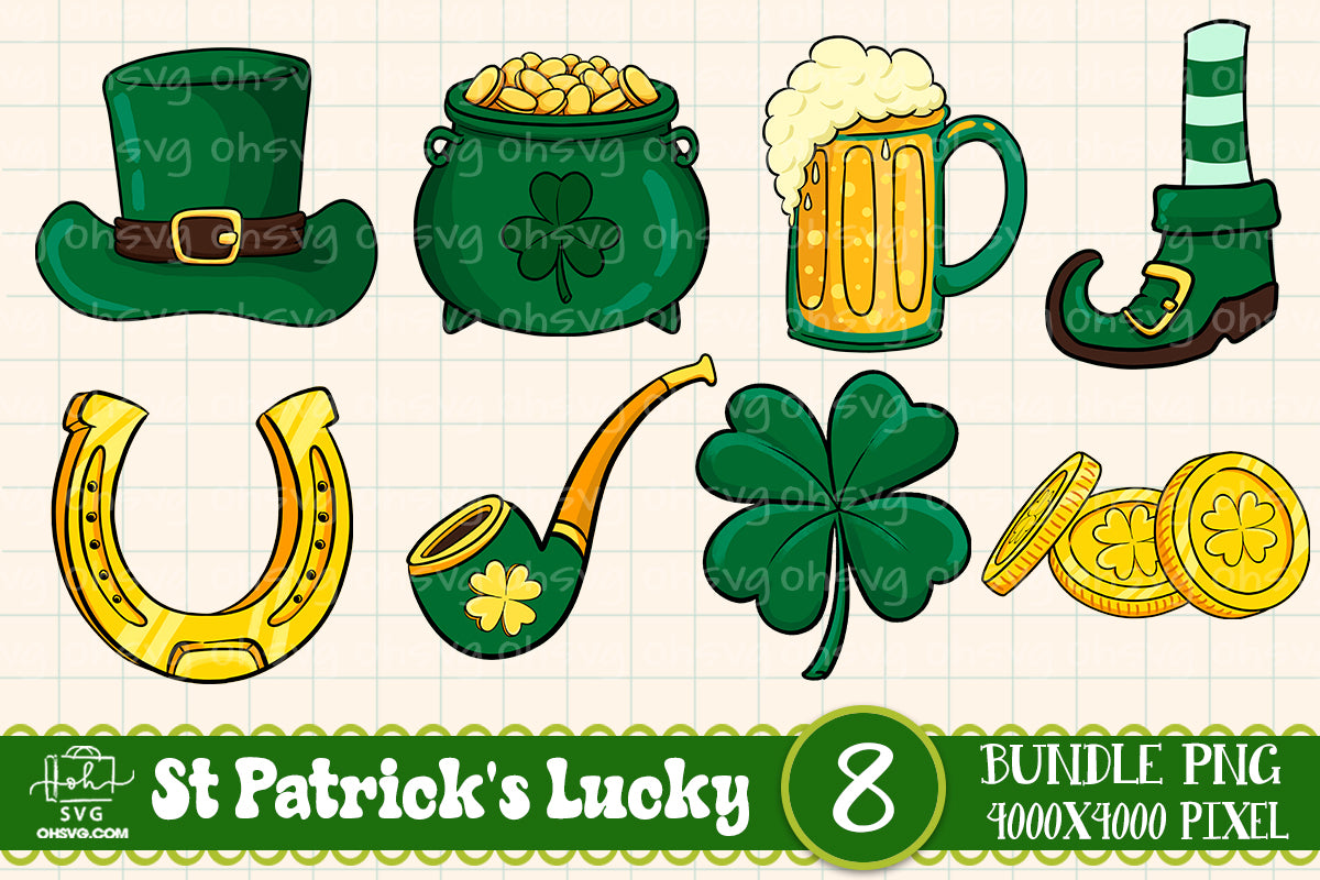 St Patricks Day Clipart Bundle PNG, Icons Lucky St Patrick's Day PNG