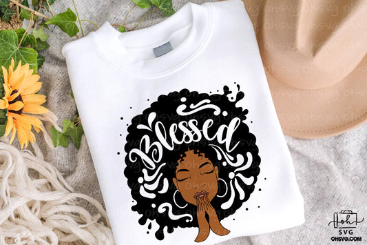 Blessed PNG, Praying Woman PNG, Natural Hair PNG, Black Woman Blessed, Afro Black History PNG