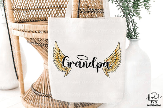 Grandpa In Heaven PNG, Grandpa Angel Wings PNG, Memorial Family PNG