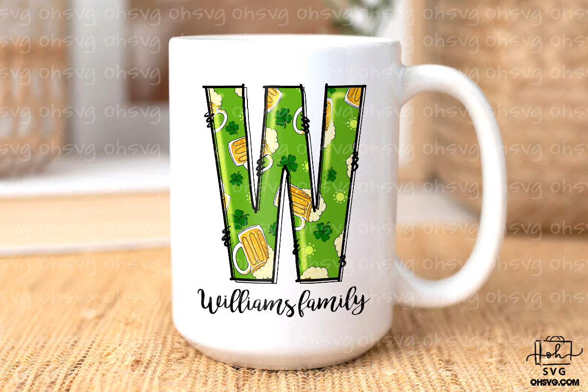 Letter W Patricks Day PNG, Custome Name Family St Patrick's Day, Shamrock Irish Alphabet PNG