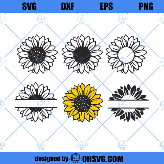 Sunflower SVG, Floral Bundle SVG, Sunflower SVG Bundle, Half Sunflower SVG