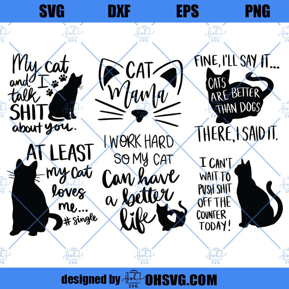 Funny Cat SVG Bundle, Cat SVG, Kitten SVG, Cat Lady SVG, Crazy Cat Lady SVG, Cat Quotes SVG