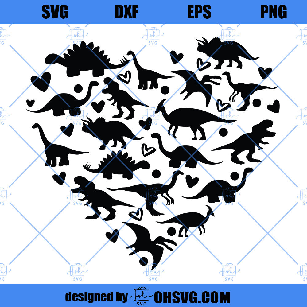 Dinosaur Heart SVG, Dinosaur SVG, SVG Cricut Silhouette Cut Files For Cricut