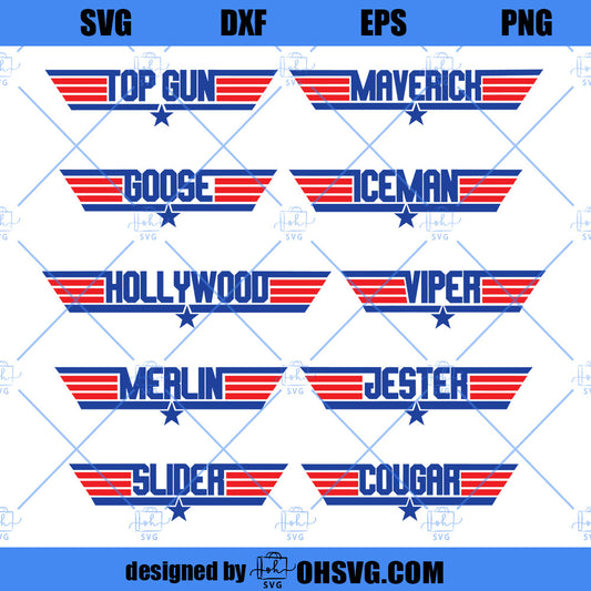 Top Gun Pilot Names SVG, Top Gun Batchelor Party SVG, Top Gun SVG