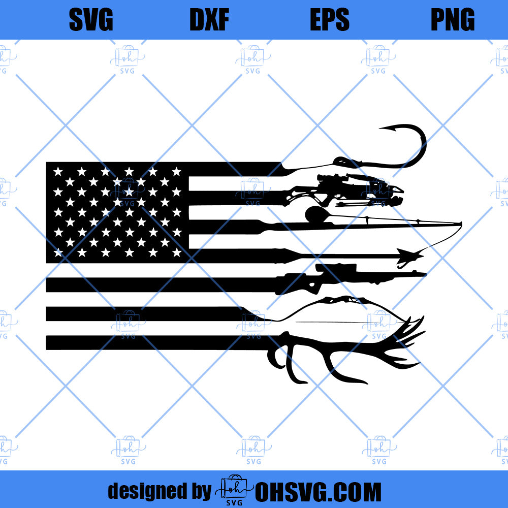 Hunting And Fishing American Flag SVG, American Flag SVG, Hunting Fish -  ohsvg