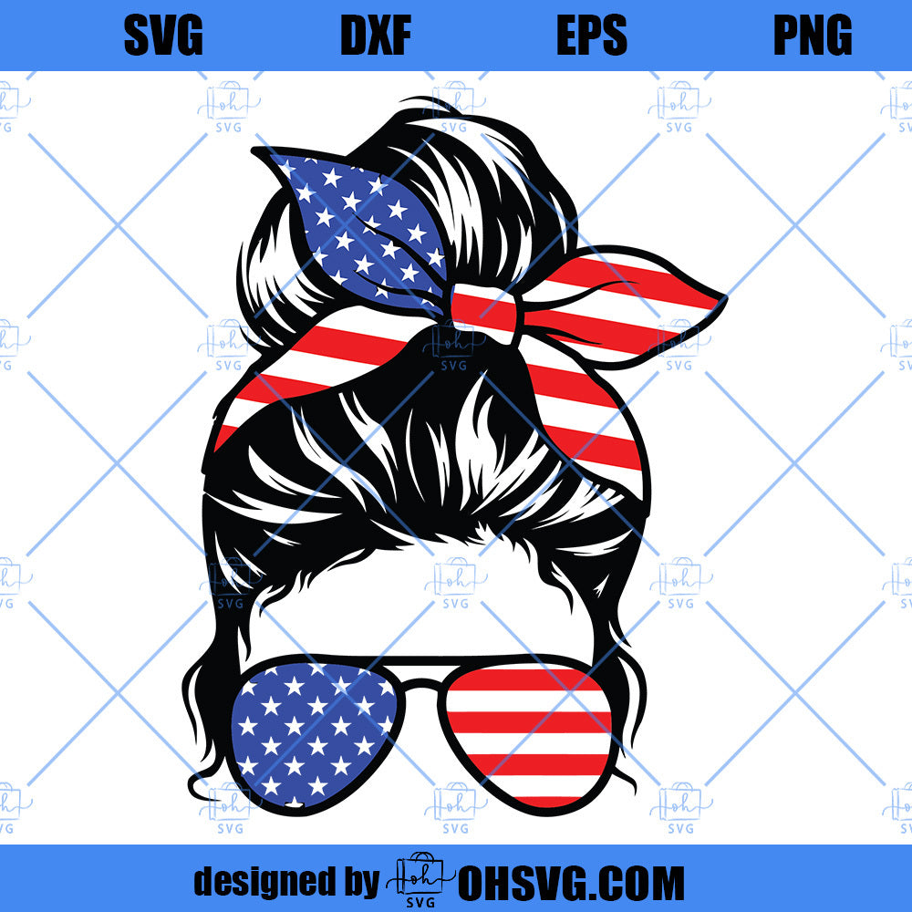 USA Mom Bun SVG, American Flag Mom Bun SVG, American Flag Mom Life SVG