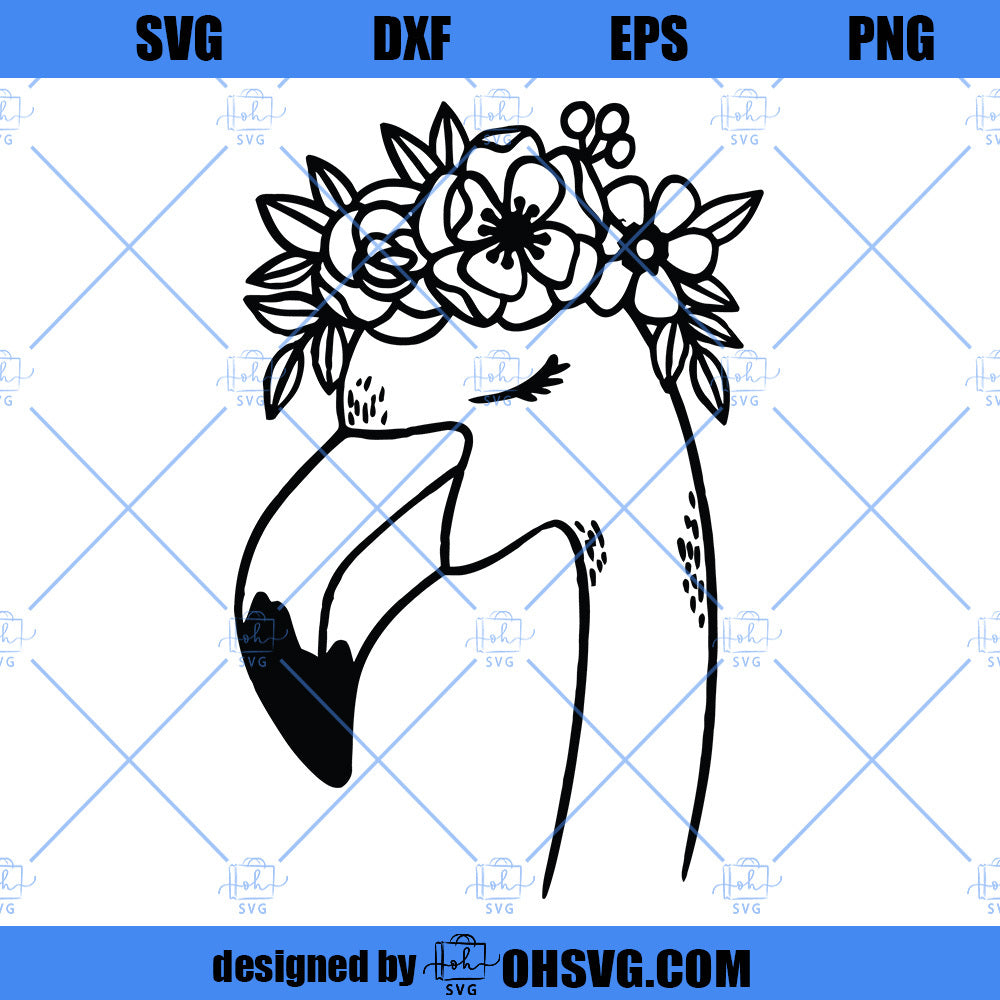 Flamingo SVG, Flamingo With Flower Crown SVG Cricut Silhouette