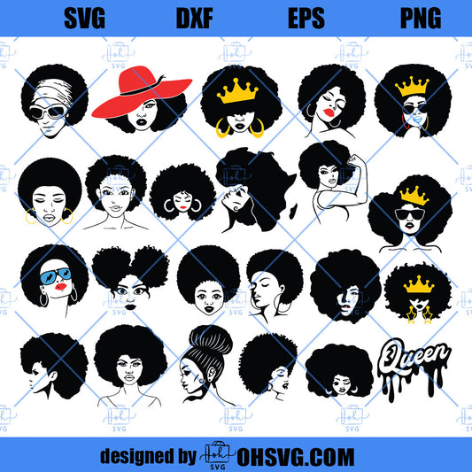 Afro Woman SVG, Afro Girl SVG, Afro Queen SVG, Afro Lady SVG, Curly Hair SVG, Black Woman SVG