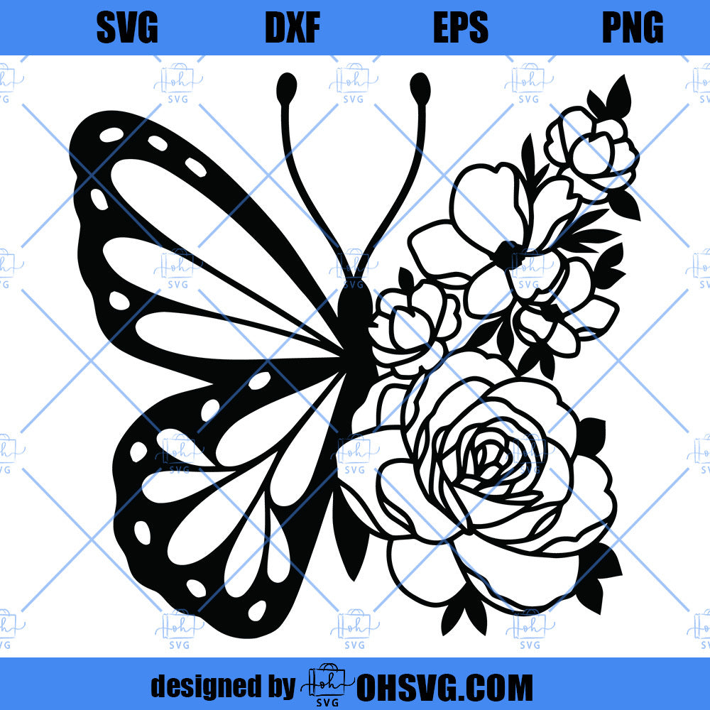 Flower Butterfly SVG, Butterfly SVG Cutting File For Cricut And Silhouette