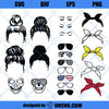 Messy Bun SVG Bundle Bandana, Messy Hair Don&#39;t Care Mom Bun With Sunglasses And Headbands SVG