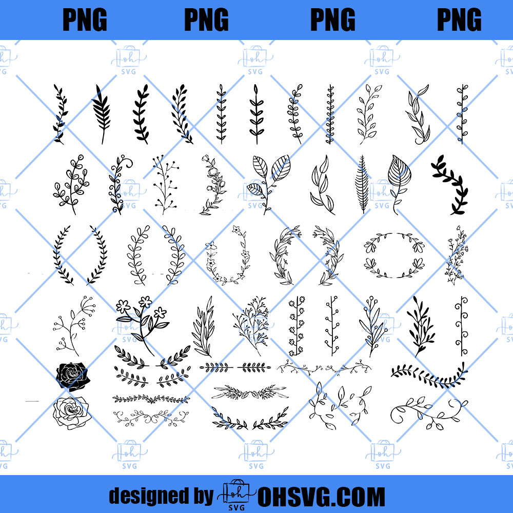 Leaves PNG, Hand Drawn Leaves PNG, Cut Files, Files for Cricut, Silhouette, Clipart, Vector