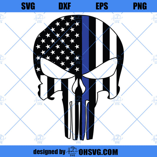 American Flag Skull SVG, Thin Blue Line Mask Skull Helmet Law Enforcement Police Sheriff SVG