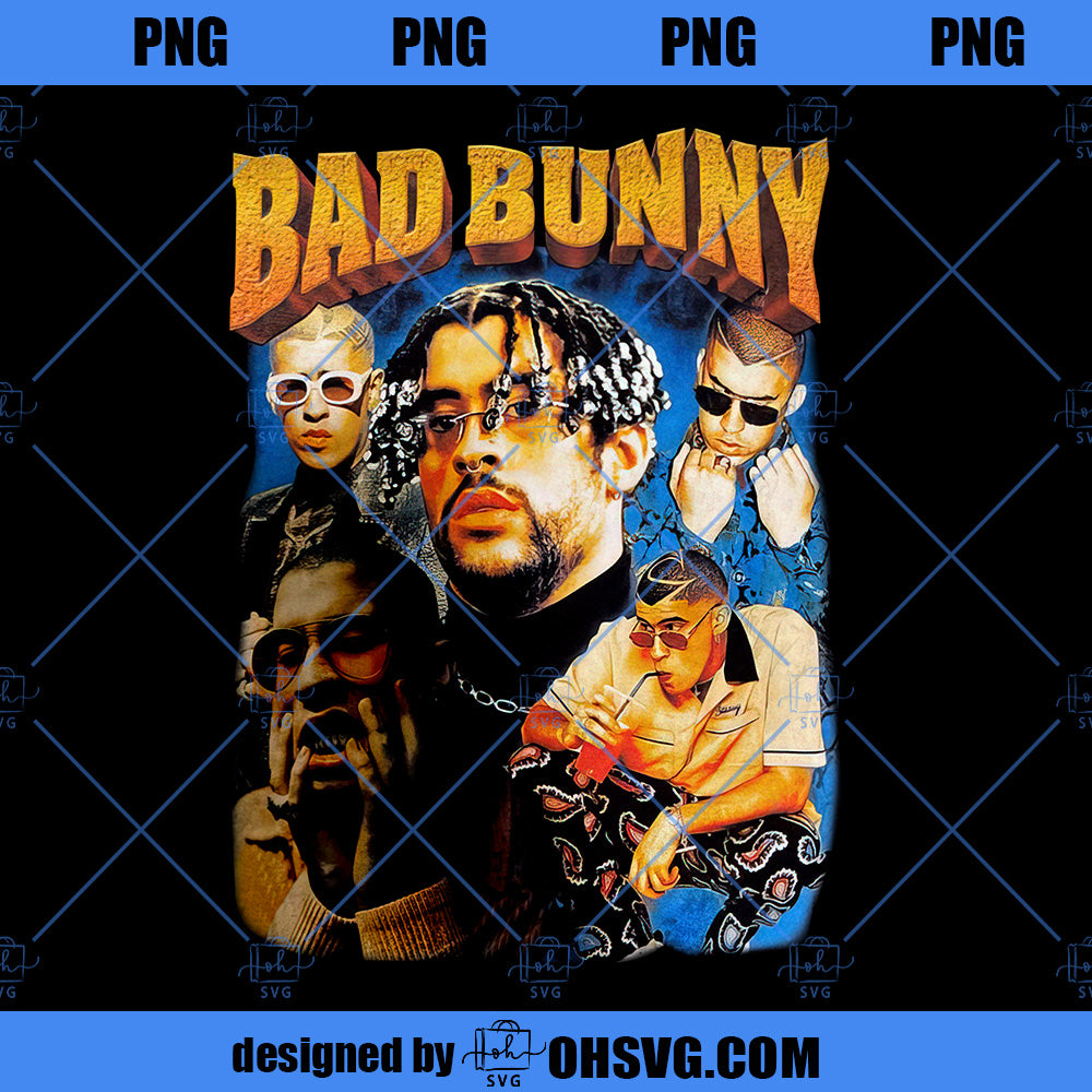 BAD BUNNY PNG, Bad Bunny Printed Graphic PNG, Bad Bunny Fan Shirt, RAP Hip-hop PNG
