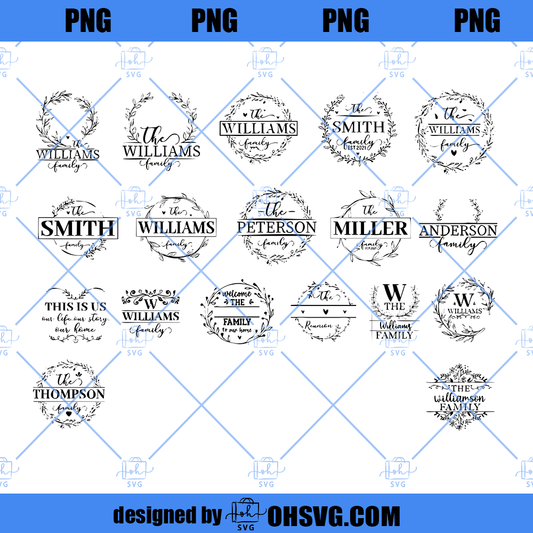 Family Name Monogram PNG, Bundle Hand Drawn PNG, Wedding Split Monogram PNG