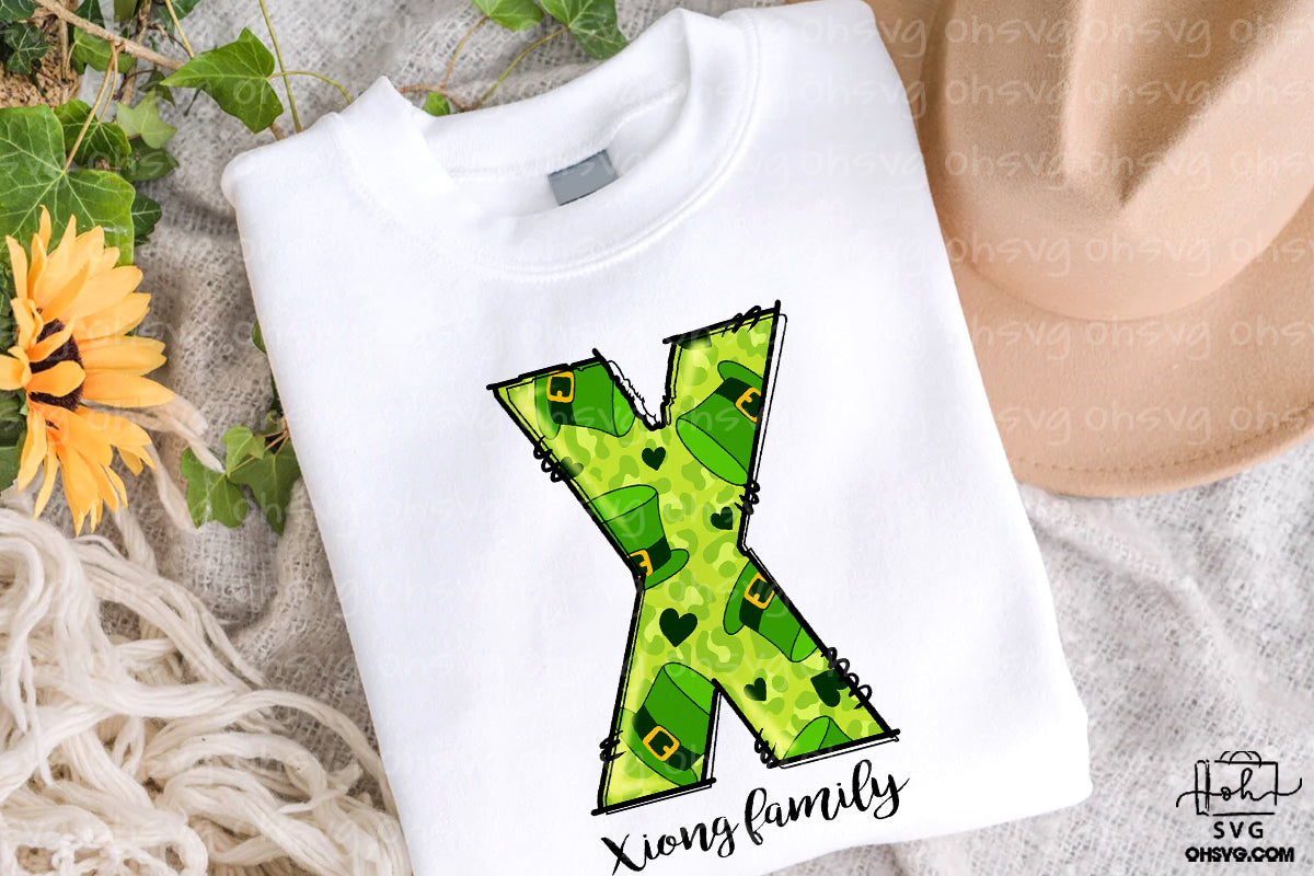 Letter X Patricks Day PNG, Custome Name Family St Patrick's Day, Shamrock Irish Alphabet PNG