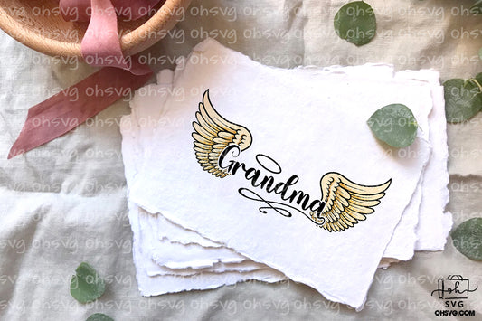 Grandma In Heaven PNG, Grandma Angel Wings PNG, Memorial Family PNG