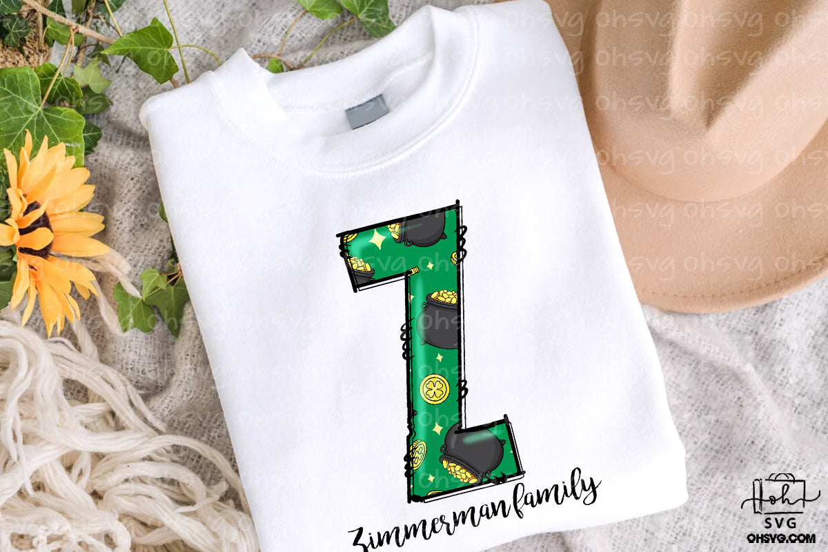 Letter Z Patricks Day PNG, Custome Name Family St Patrick's Day, Shamrock Irish Alphabet PNG